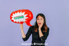 Surprised Woman With Speech Balloon Mockup Psd