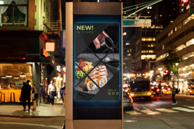 Sushi Billboard Mock-Up At Night Psd
