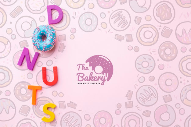 Sweet Donut And Letters Arrangement With Mock-Up Psd