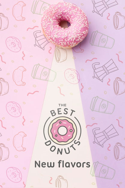 Sweet Pink Donut With Mock-Up Psd