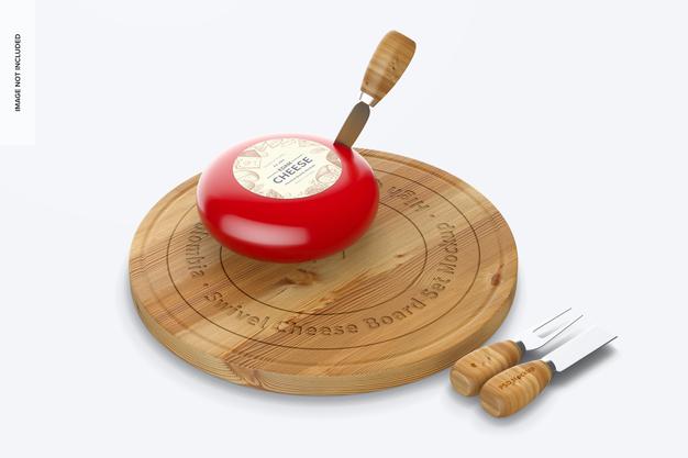 Swivel Cheese Board Set Mockup, Left View Psd
