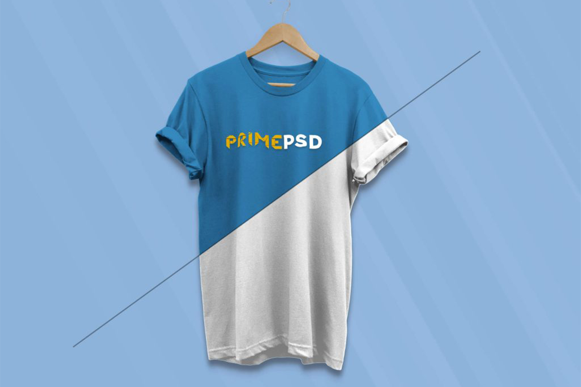 PSD Blue T-Shirt Front View Mockup