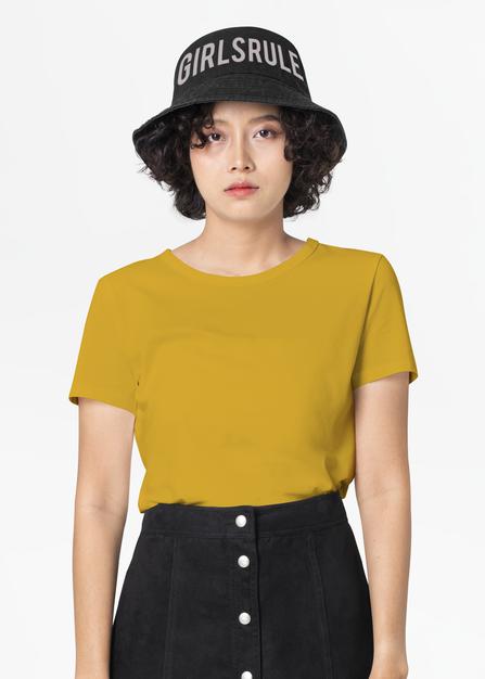 T-Shirt Mockup With A-Line Skirt And Bucket Hat Psd