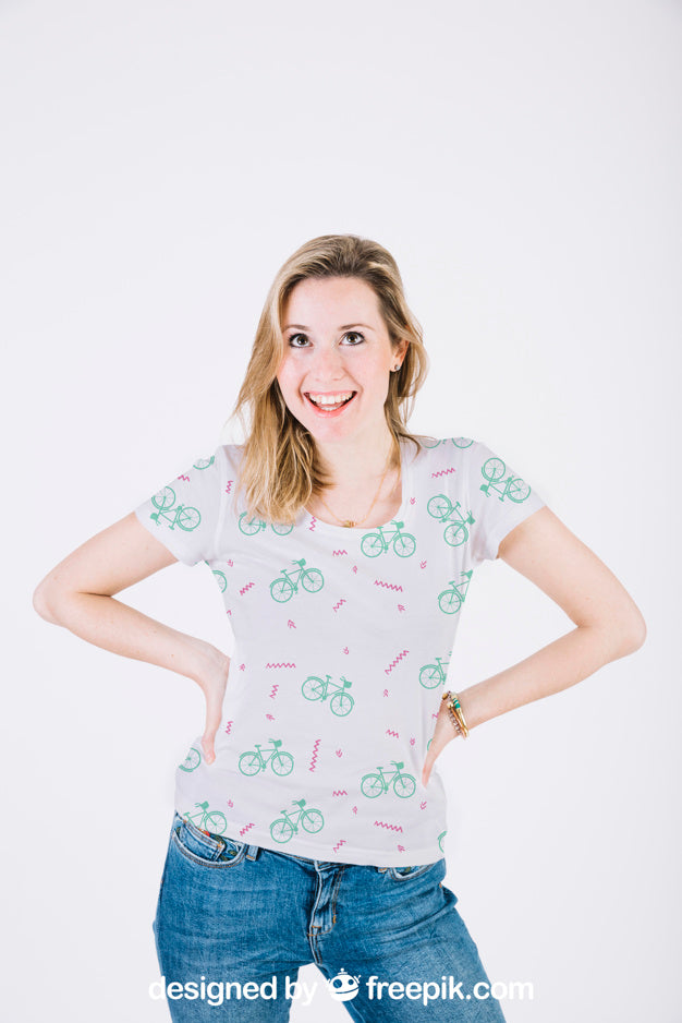 T-Shirt Mockup on a Happy Young Woman