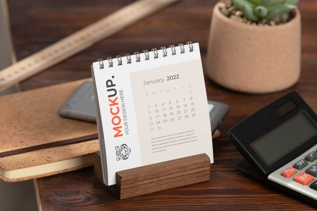 Table Display With Calendar Mockup In Real Life Psd