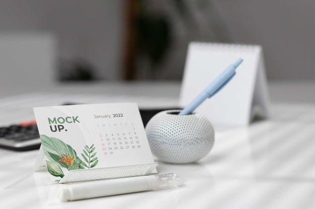 Desk Calendar With Pen Box Mockups