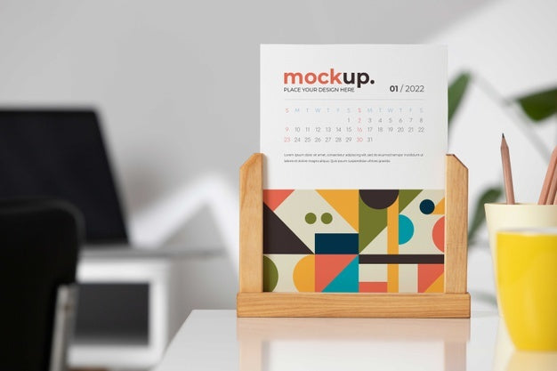 Table Display With Calendar Mockup In Real Life Psd