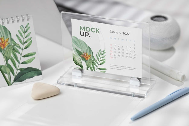 Table Display With Calendar Mockup In Real Life Psd