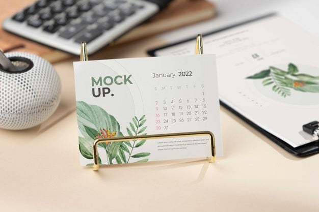 Table Display With Calendar Mockup In Real Life Psd