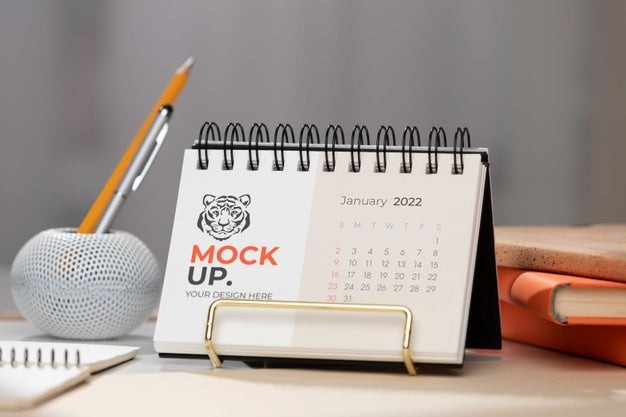 Table Display With Calendar Mockup In Real Life Psd