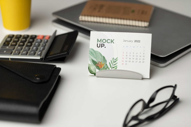 Table Display With Calendar Mockup In Real Life Psd