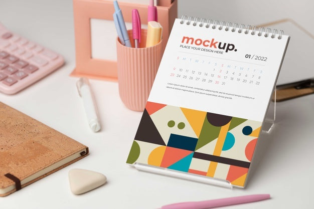 Table Display With Calendar Mockup In Real Life Psd