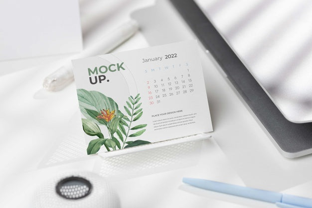 Table Display With Calendar Mockup In Real Life Psd