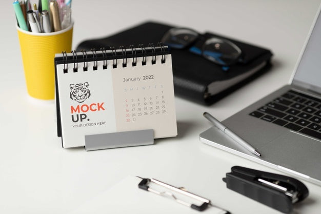Table Display With Calendar Mockup In Real Life Psd
