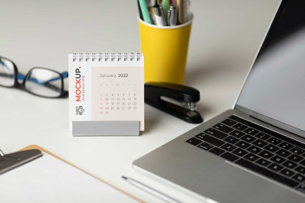 Table Display With Calendar Mockup In Real Life Psd