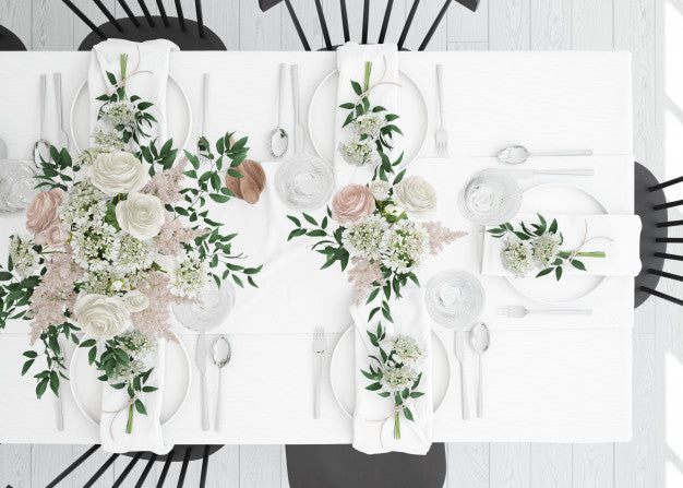 Table Prepared To Eat With Cutlery And Decoration On Top View Psd