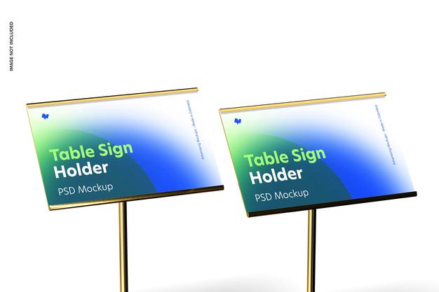 Table Sign Holders Metallic Base Mockup, Close-Up Psd