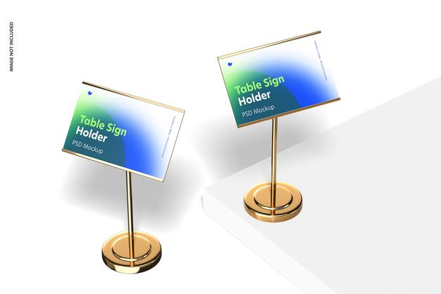 Table Sign Holders Metallic Base Mockup Psd