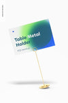 Table Stand Metal Sign Holder Mockup, Leaned Psd