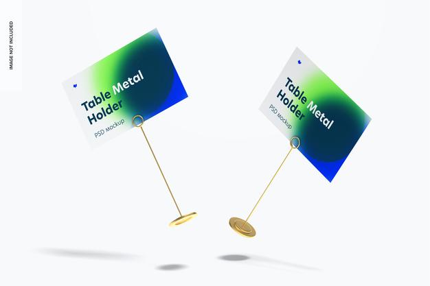 Table Stand Metal Sign Holders Mockup, Falling Psd