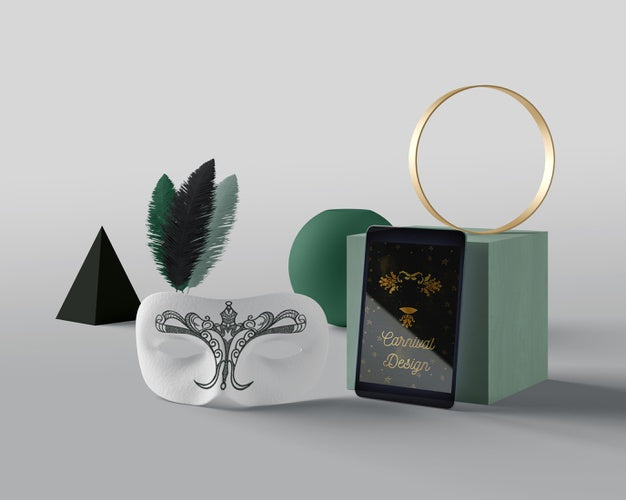 Tablet And Mask For Carnival Psd
