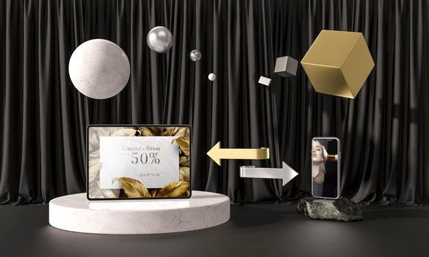 Tablet And Mobile Phone On Marble Psd