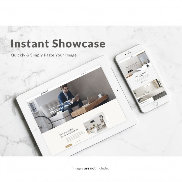 iPad and iPhone Mockup Set on Marble Table