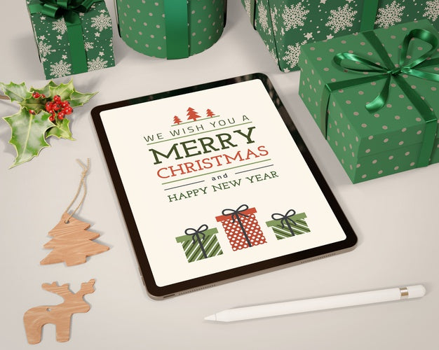 Tablet And Set Of Gift Collection Mock-Up Psd