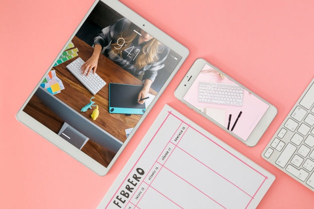Tablet And Smartphone Mockup On Desk Psd
