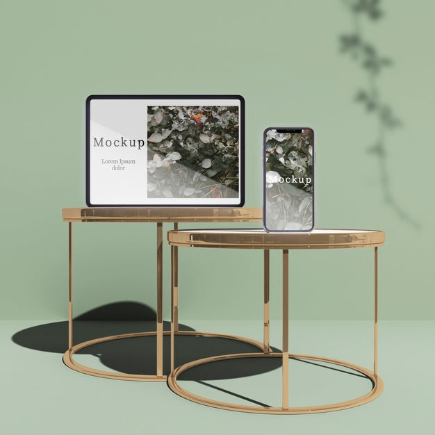 Tablet And Smartphones On Tables With Shadows Psd