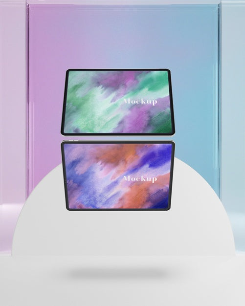 Tablet Collection With Transparent Glass Support Psd