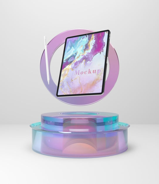 Tablet Collection With Transparent Glass Support Psd