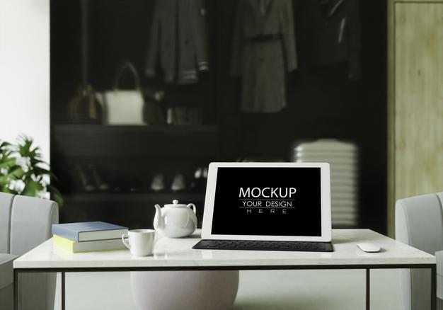 Tablet Computer On Table Mockup Psd