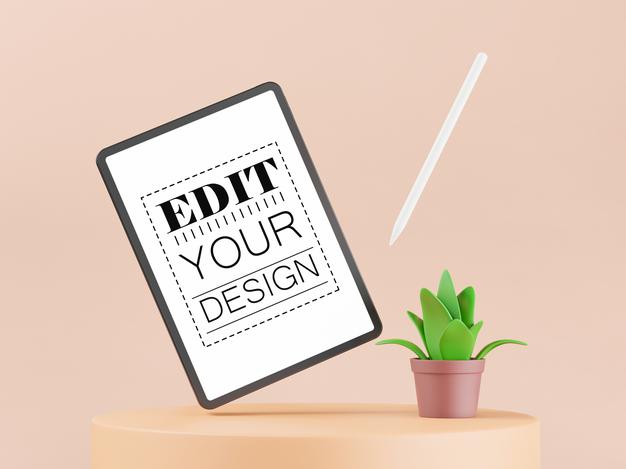 Tablet Computer On Table Mockup Psd