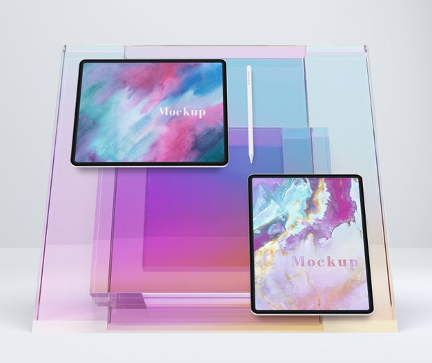 Tablet Device Collection On Glass Support Psd