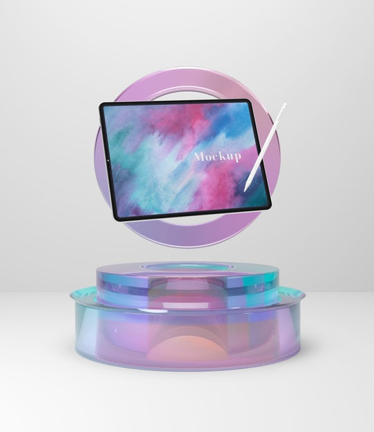 Tablet Device On Glass Support Mock-Up Psd