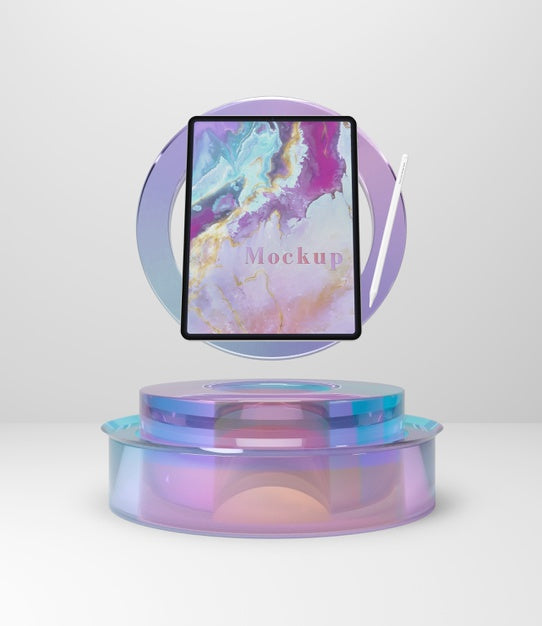 Tablet Device On Glass Support Psd