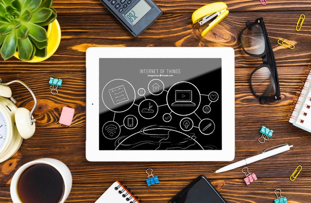 Tablet Device With Glasses Psd