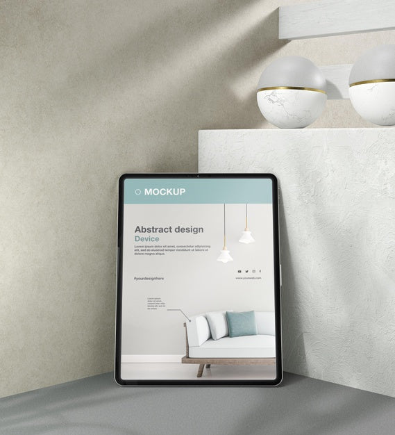 Tablet Mock-Up Assortment With Stone And Metallic Elements Psd