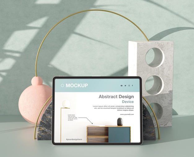Tablet Mock-Up Composition With Stone And Metallic Elements Psd
