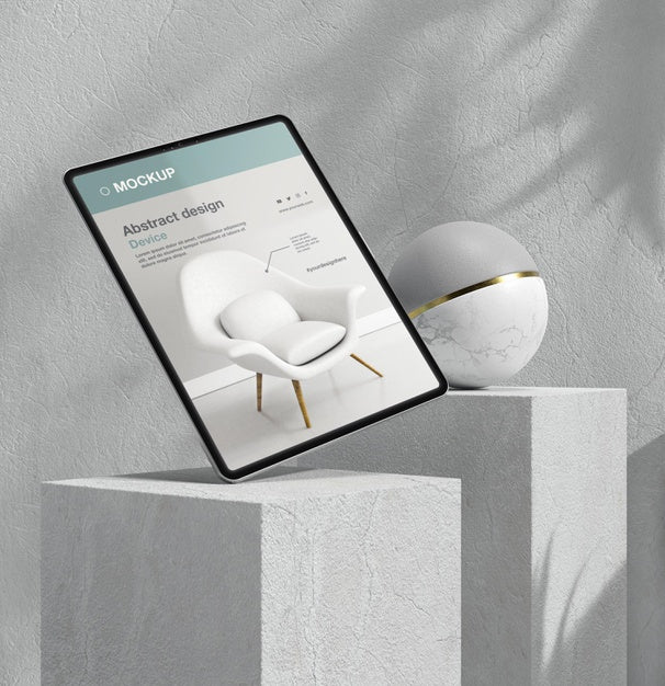 Tablet Mock-Up Composition With Stone And Metallic Elements Psd