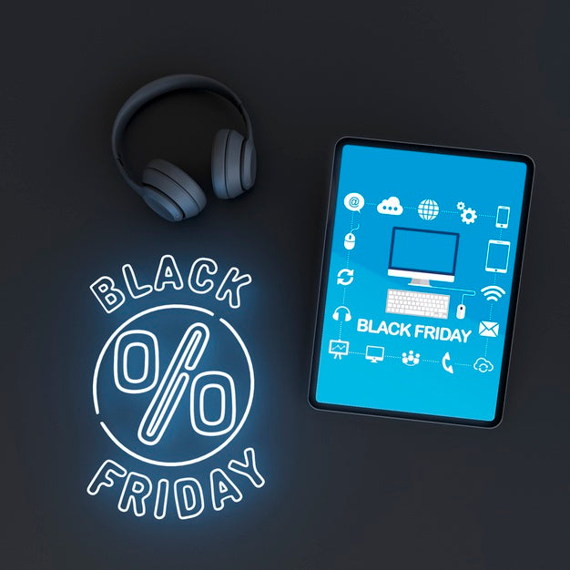 Tablet Mock-Up With Blue Neon Lights Psd