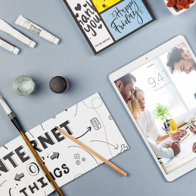 Tablet Mockup PSD on Desk