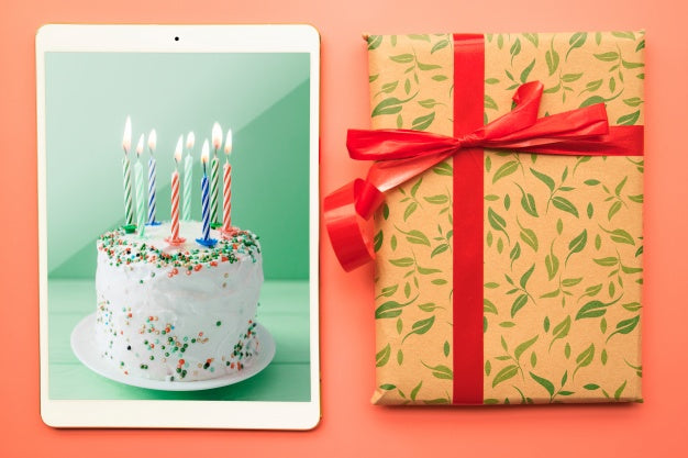 Tablet Mockup With Birthday Concept Psd