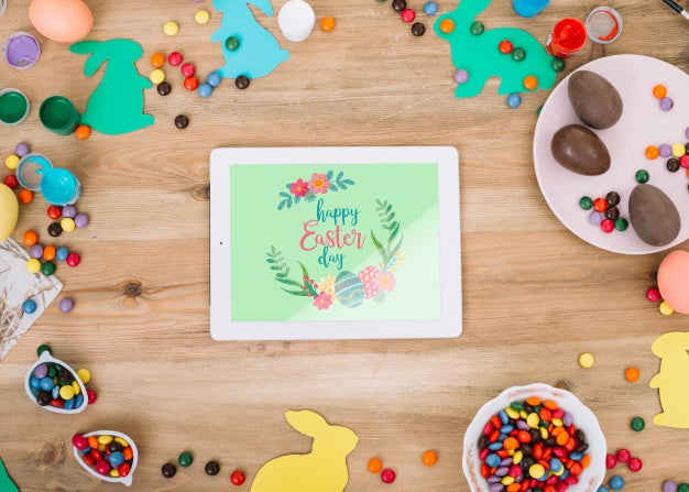 Tablet Mockup With Easter Concept Psd