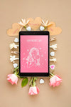 Tablet Mockup With Flat Lay Mothers Day Composition Psd