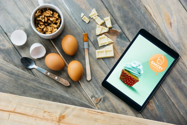 Tablet Mockup With Kitchen Concept Psd