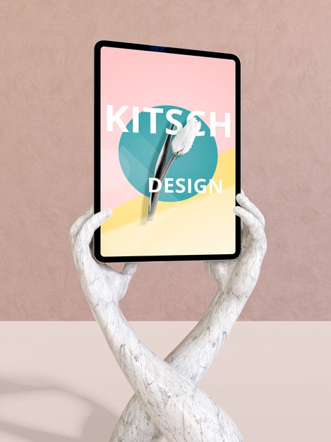 Tablet Mockup With Kitsch Concept Psd