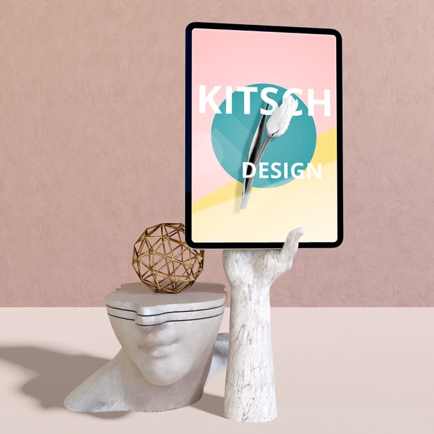 Tablet Mockup With Kitsch Concept Psd