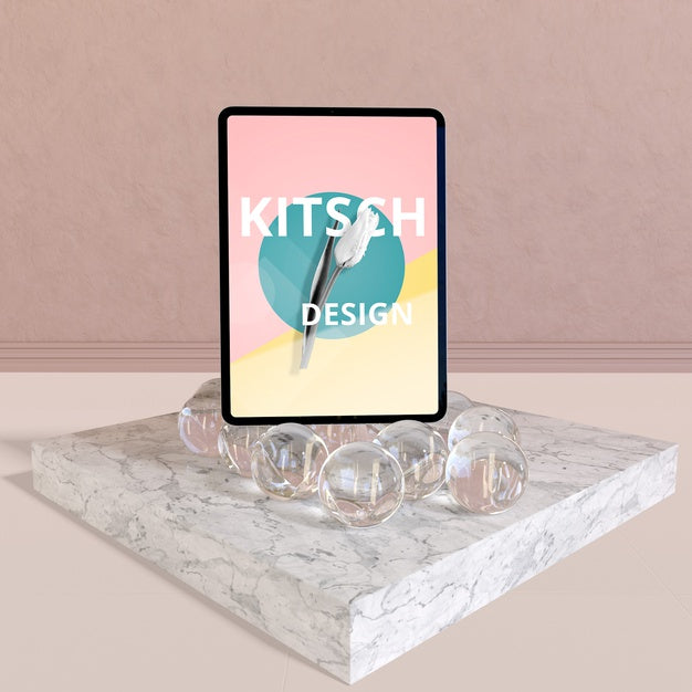 Tablet Mockup With Kitsch Concept Psd